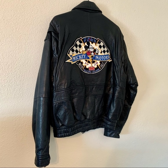 VINTAGE Mickey Mouse Racing Leather Jacket-Large - Picture 11 of 12